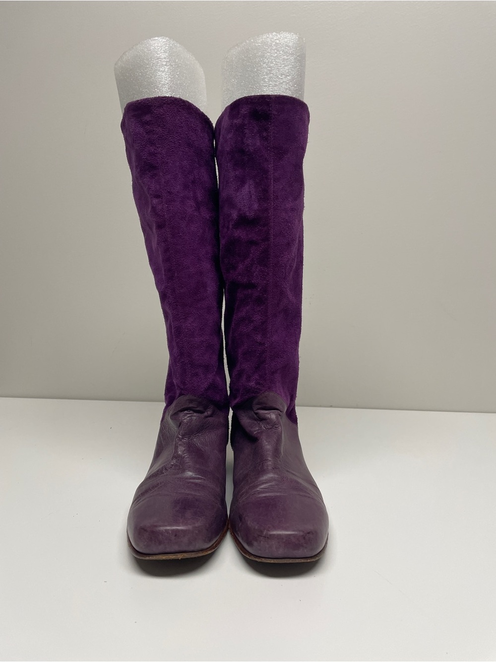 Women's Purple Fold-Over Leather & Suede Mid-Calf Boots